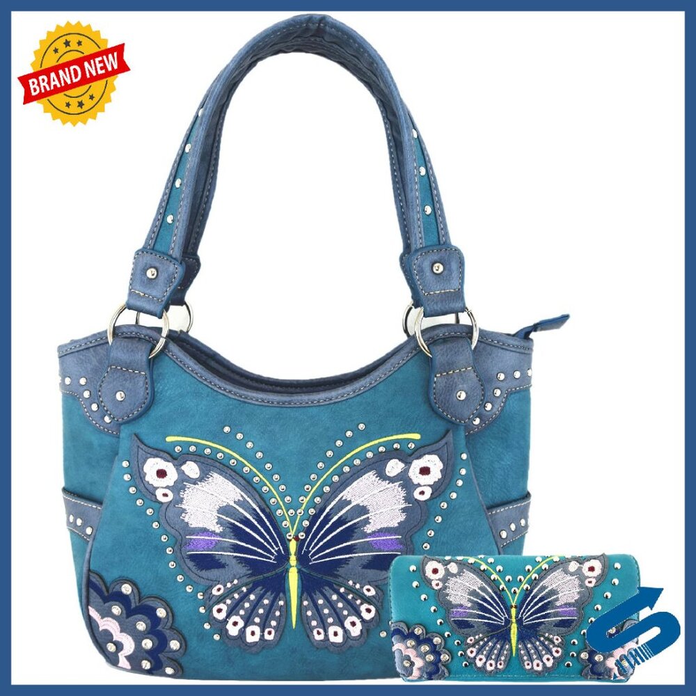 Vegan Leather Shoulder Bag With Wallet Set, Multiple Pockets, Crossbody